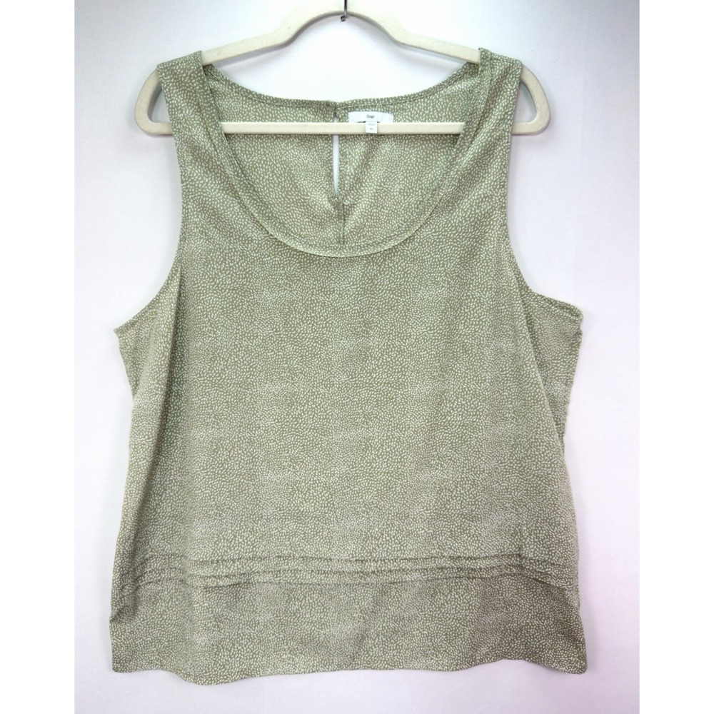 Gap Women's XL Sleeveless Tank Top Sage Green Printed Layered Hem Keyhole Back